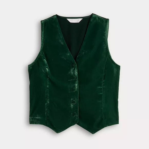 NWT LC Lauren Conrad Velvet V-Neck Vest Green Size L - Picture 5 of 6